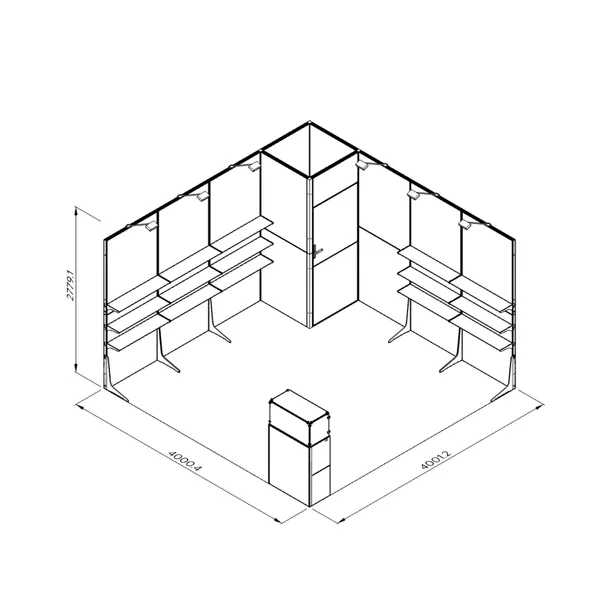 4x4m - stoisko Modularico MQ50 układ L-00444MQ50