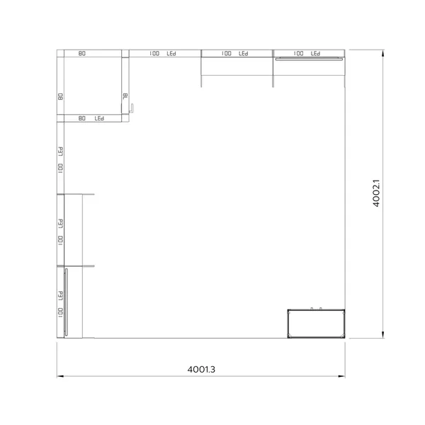 4x4m - stoisko Modularico M100 LED układ L-04444M100