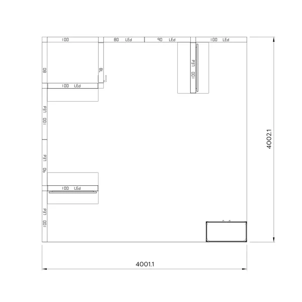 4x4m - stoisko Modularico M100 LED układ L-04644M100