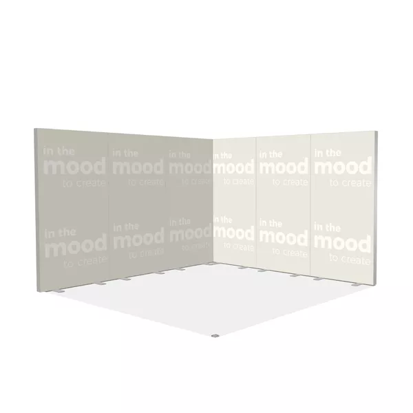 3x3m h2m - stoisko Modularico MGO LED srebrne układ L-00233H2MGOS