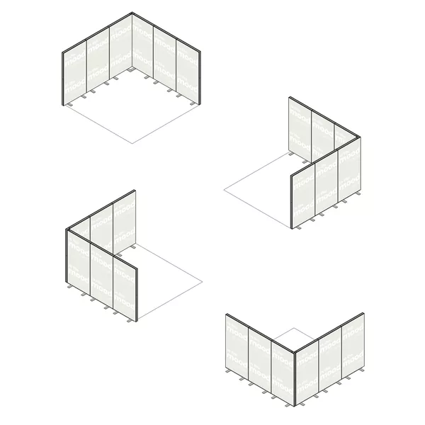 3x3m h2m - stoisko Modularico MGO LED srebrne układ L-00233H2MGOS