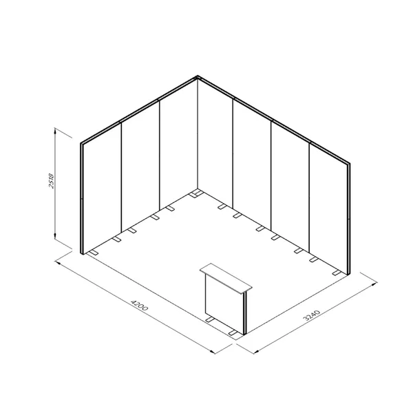 4x3m h2,5m - stoisko Modularico MGO LED srebrne układ L-00643H25MGOS