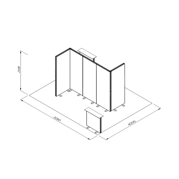 5x4m h2,5m - stoisko Modularico MGO LED srebrne układ W-00854H25MGOS