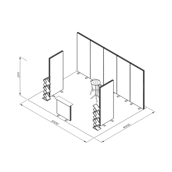 5x4m h2,5m - stoisko Modularico MGO LED srebrne układ PW-00954H25MGOS