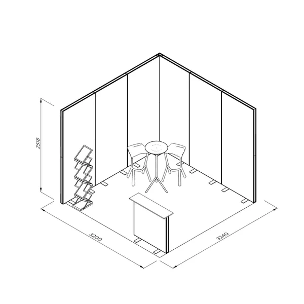 3x3m h2,5m - stoisko Modularico MGO LED srebrne układ L-01033H25MGOS