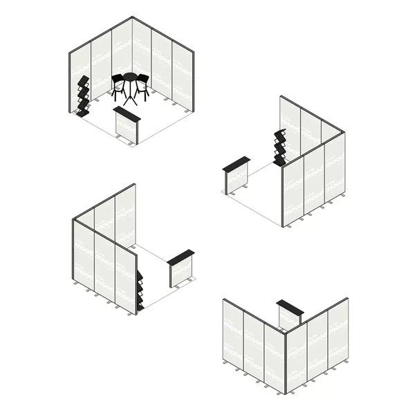 3x3m h2,5m - stoisko Modularico MGO LED srebrne układ L-01033H25MGOS