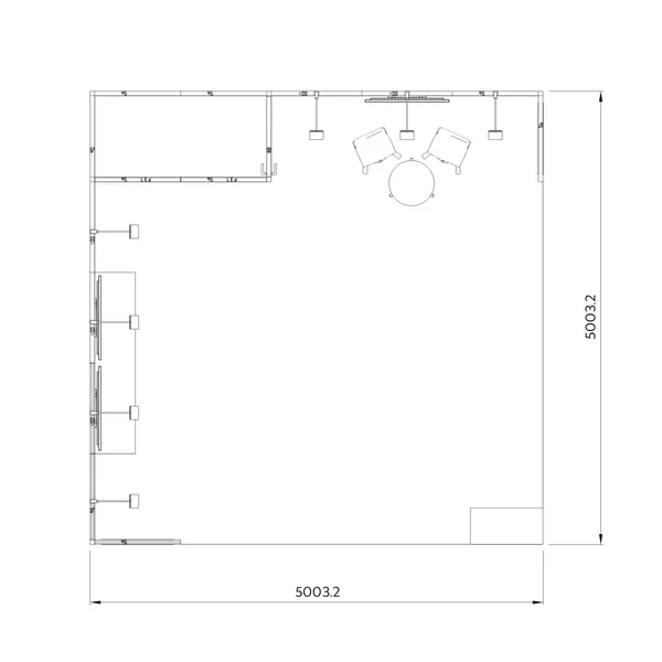 5x5m - stoisko Modularico MQ50 układ L-00555MQ50