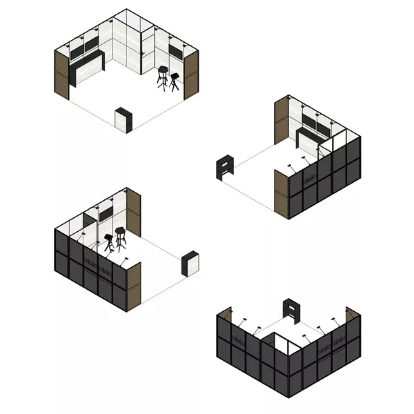 5x5m - stoisko Modularico MQ50 układ L-00555MQ50