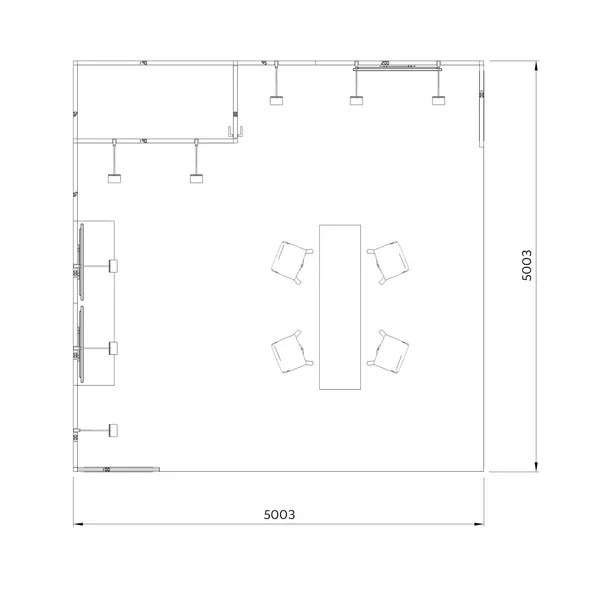 5x5m - stoisko Modularico M50 układ L-02055M50