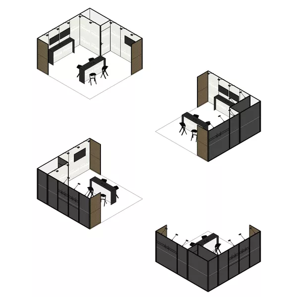 5x5m - stoisko Modularico M50 układ L-02055M50