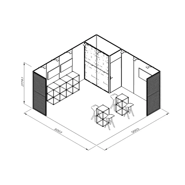5x5m - stoisko Modularico M50 układ L-02155M50
