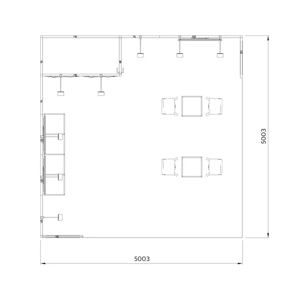5x5m - stoisko Modularico M50 układ L-02155M50