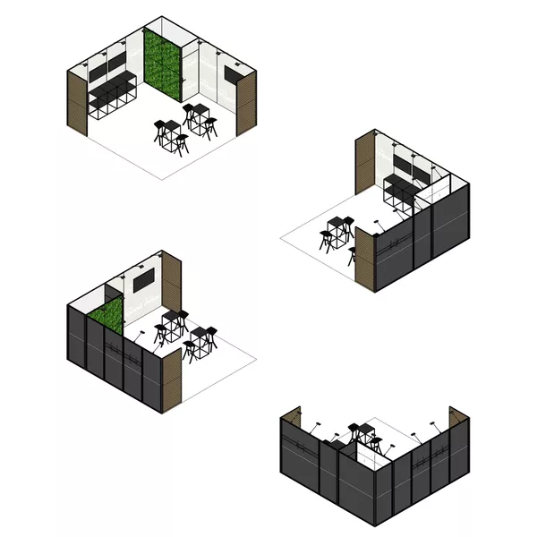 5x5m - stoisko Modularico M50 układ L-02155M50