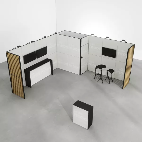 5x5m - stoisko Modularico MQ50 układ L-00555MQ50