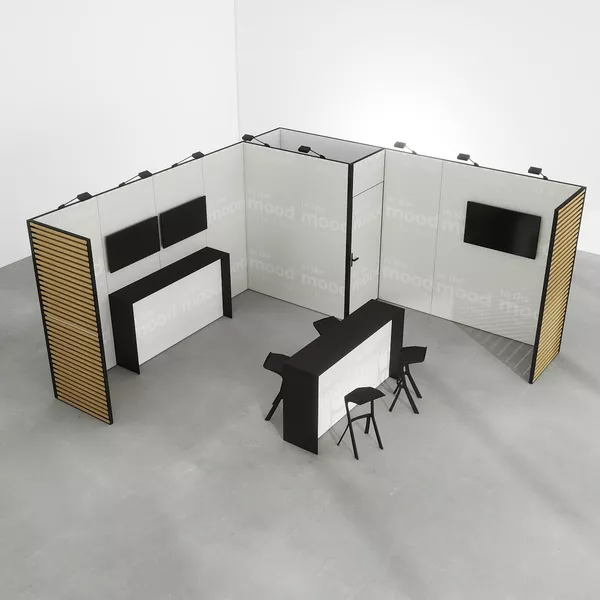 5x5m - stoisko Modularico M50 układ L-02055M50