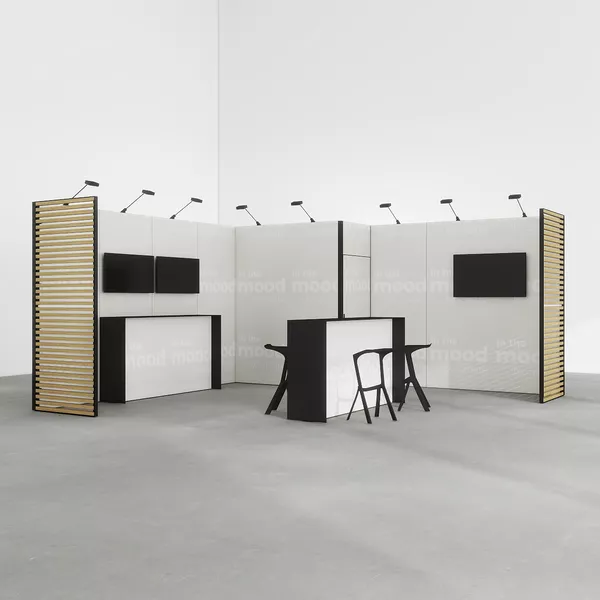 5x5m - stoisko Modularico M50 układ L-02055M50