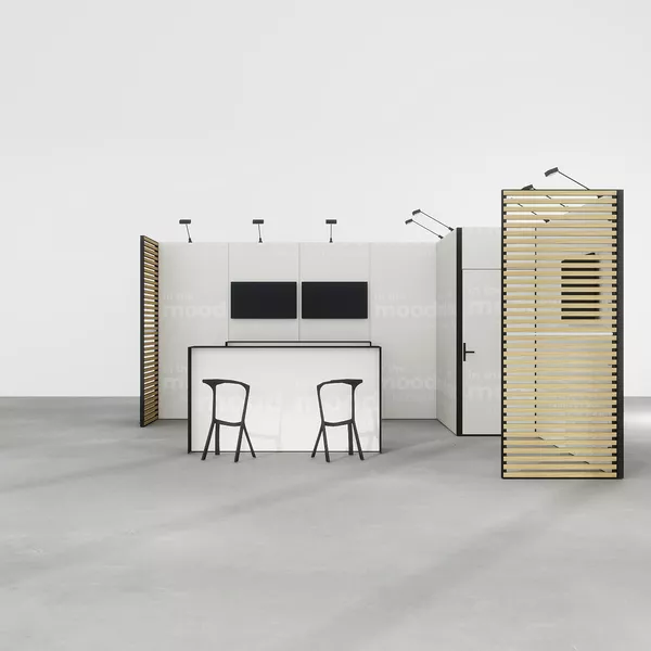 5x5m - stoisko Modularico M50 układ L-02055M50