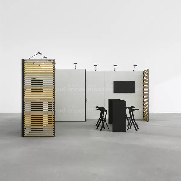 5x5m - stoisko Modularico M50 układ L-02055M50