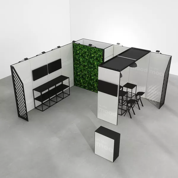 5x5m - stoisko Modularico M50 układ L-02355M50
