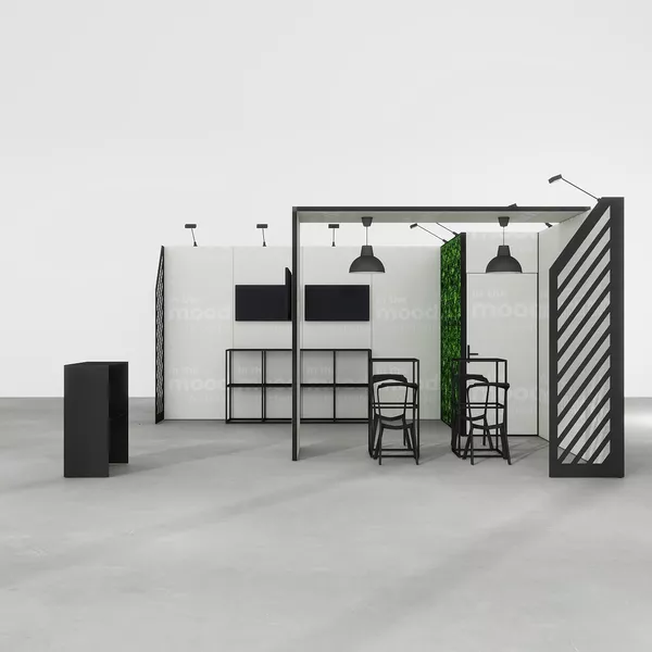 5x5m - stoisko Modularico M50 układ L-02355M50