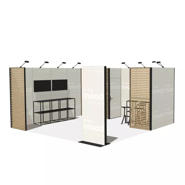 5x5m - stoisko Modularico M50 układ L-02255M50