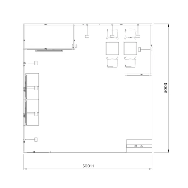 5x5m - stoisko Modularico M50 układ L-02255M50