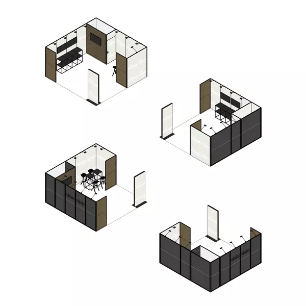 5x5m - stoisko Modularico M50 układ L-02255M50