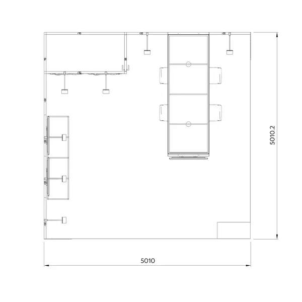 5x5m - stoisko Modularico M50 układ L-02355M50