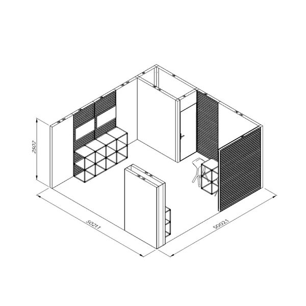 5x5m - stoisko Modularico M100 LED układ L-04955M100