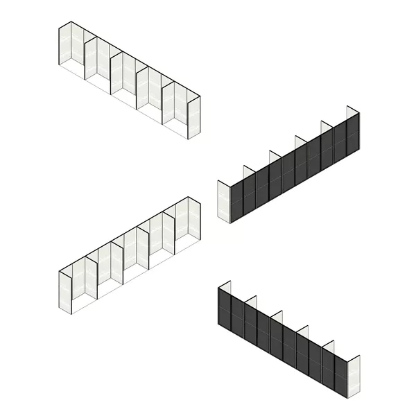 2x1m - stoisko Modularico Easy 50 układ 5 stoisk szeregowych