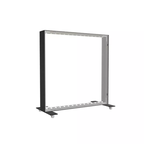 100x100cm - stojąca rama S150D, podświetlenie krawędziowe LED, stopy na kółkach, profil czarny