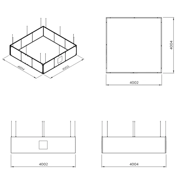 400x400x100cm - Podwieszenie S4 S50 łączenie proste, grafika tekstylna, linki z mocowaniem