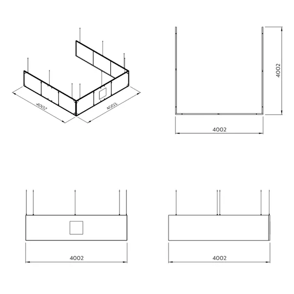 400x400x100cm - Podwieszenie S3 S50 łączenie proste, grafika tekstylna, linki z mocowaniem
