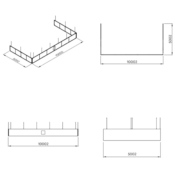 500x1000x100cm - Podwieszenie S3 S50 łączenie narożne, grafika tekstylna, linki z mocowaniem