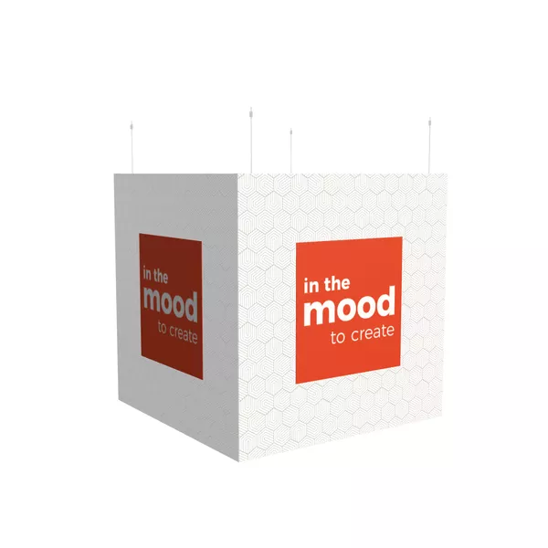 Cube suspendu – 100×100×100 cm – visuel sur tissu Decor Stretch [CLONE] [CLONE] [CLONE]