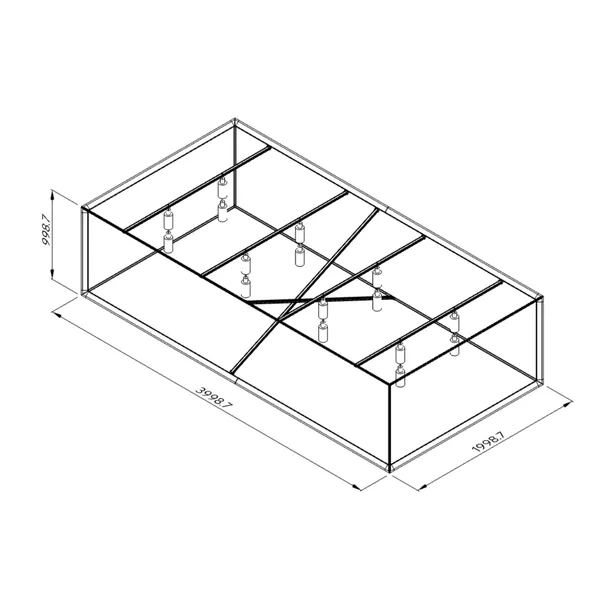 400x200x100cm - podwieszenie Fbox z podświetleniem LED - grafika tekstylna, linki z mocowaniem