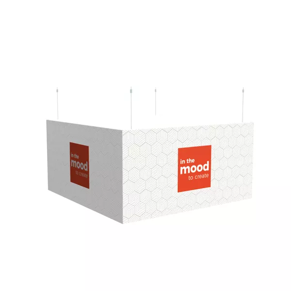 200x200x100cm - podwieszenie Fbox z podświetleniem LED - grafika tekstylna, linki z mocowaniem