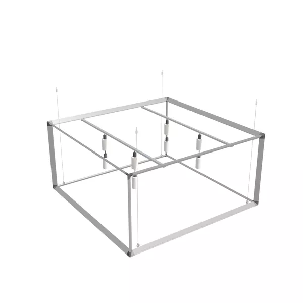 200x200x100cm - podwieszenie Fbox z podświetleniem LED - grafika tekstylna, linki z mocowaniem
