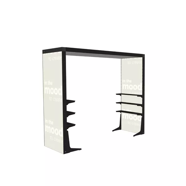 Modularico BRIDGE M100LED Exhibition Stand, 300x260x100 cm with 2x Faro Shelves