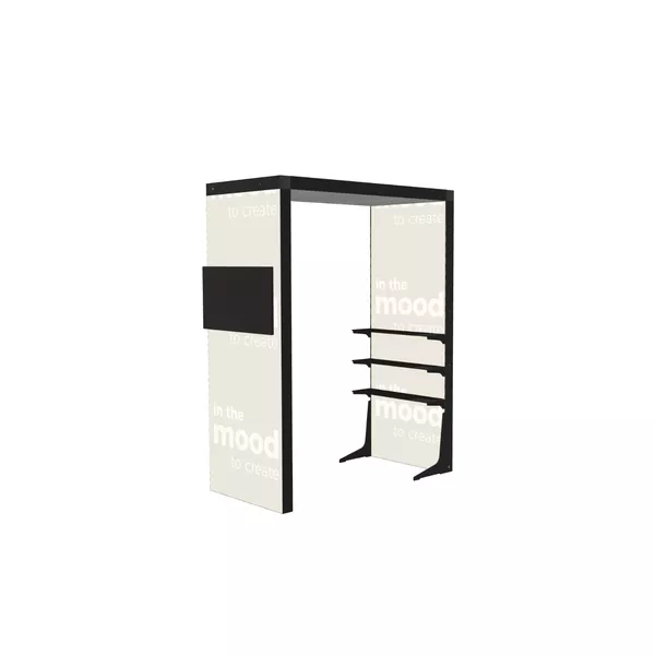 Modularico BRIDGE M100LED Exhibition Stand, 200x260x100 cm with Faro Shelf and TV Mount