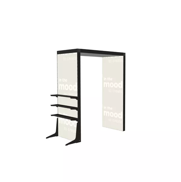 Modularico BRIDGE M100LED Exhibition Stand, 200x260x100 cm with Faro Shelf on the Outer Wall