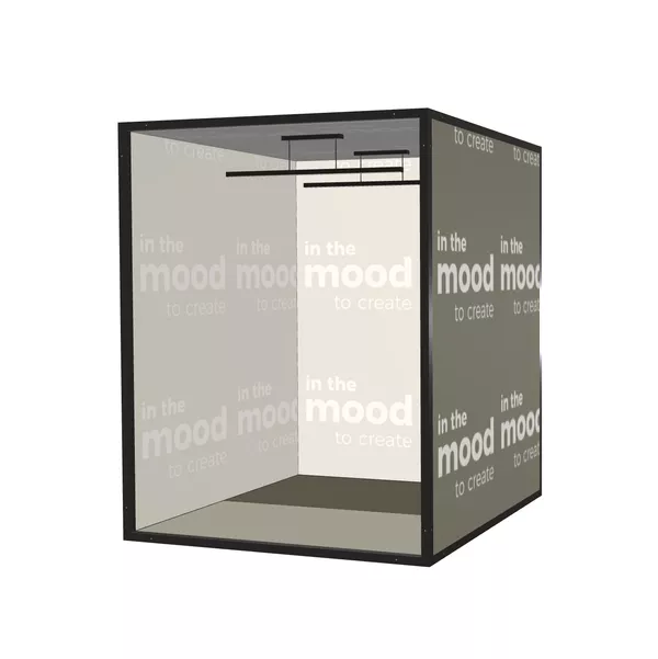 Modular Room Box, 200x200x250cm, cadre de base, plancher systémique, 3x mur M50, plafond M50, 2x lampe droite