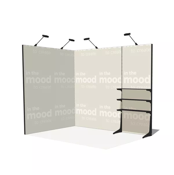 Modularico M50, Layout L, 300x200 cm, LED Lights, Faro Shelf