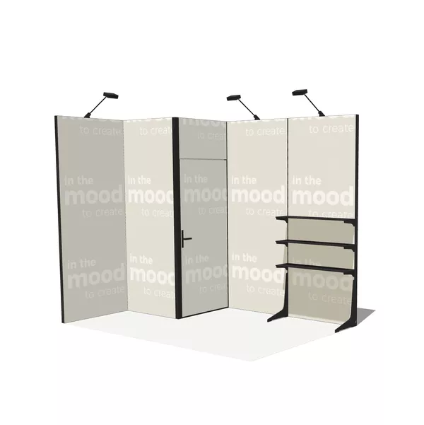 Modularico M50, Layout L, 300x200 cm, LED Lights, Storage Area, Faro Shelf