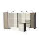 Exhibition Stand Modularico M50 in L-Shape with Storage, Faro Shelf, Two Deco Lamel Walls, Deco Panel, and M100 Counter
