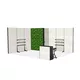 5x4m - stoisko Modularico M100 LED układ L-03054M100, Deco Plants, zaplecze, lada, mocowanie TV