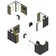 4x3m - stoisko Modularico M100 LED układ L-01543M100, zaplecze, lada, Deco Lamel, mocowanie TV